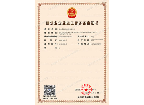 建筑业企业施工劳务备案证书 